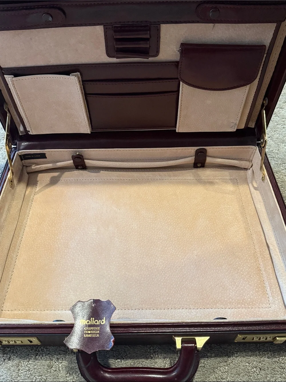 New Burgundy Leather Men's Briefcase with leather legal size pad holder